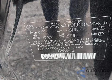 2021 Hyundai Sonata Se z USA, uszkodzony, nr VIN 5NPEG4JAXMH067259